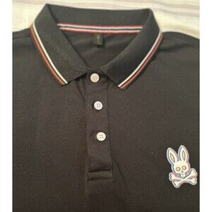 Psycho Bunny Black Polo Short Sleeved Shirt Rabbit Skull Logo Polyester Men's M